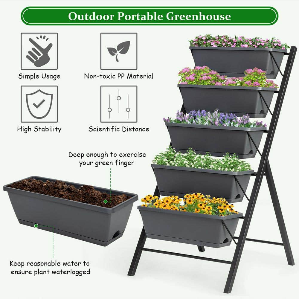 5-Tier Planter Box for Patio Balcony Flower Herb - Hercitys