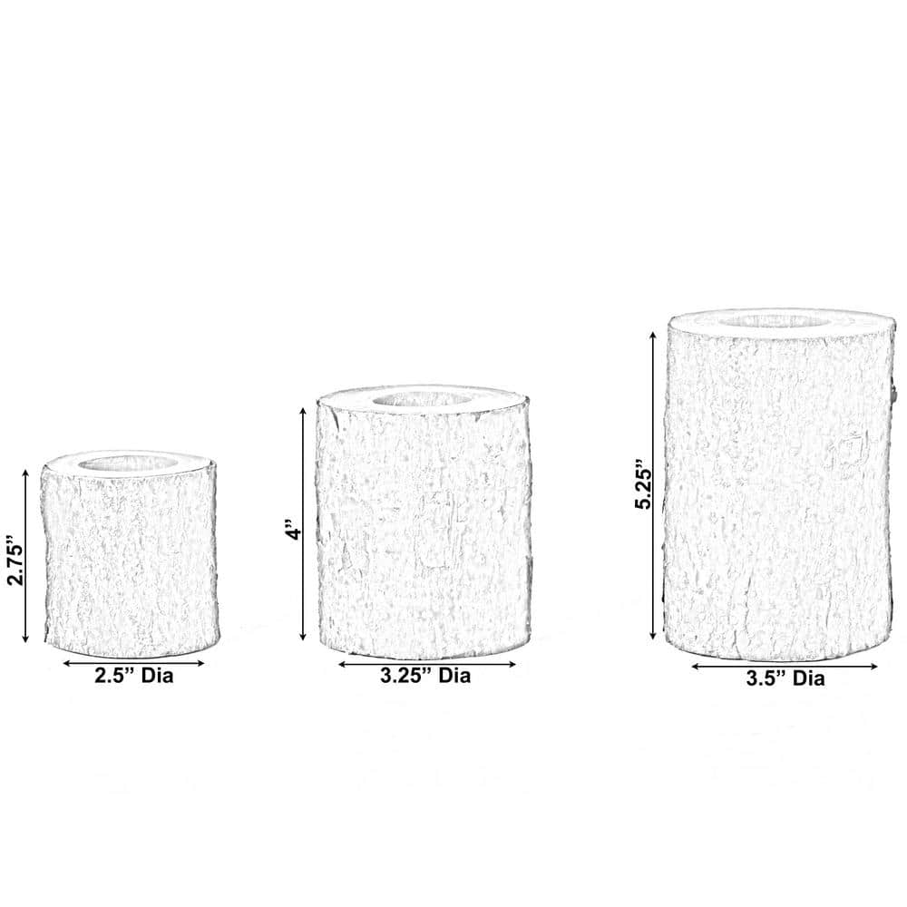 3.75 in. H Bark Wooden Pillar Tree Stump Tea Light Rustic Candle Holder (Set of 3) - Hercitys