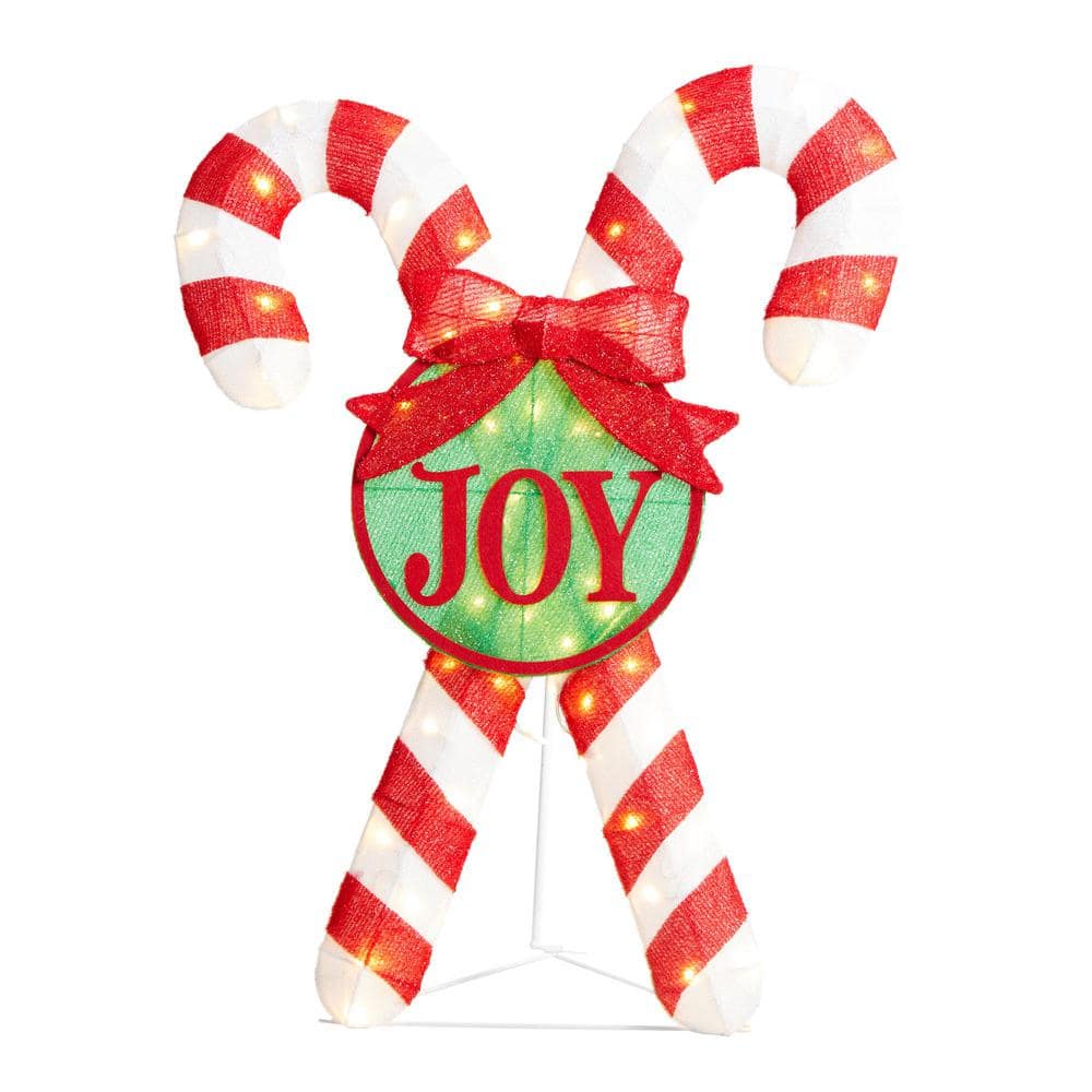35.5 in. H Lighted Christmas Candy Cane Outdoor Decor with 60 Warm White LED Lights - Hercitys