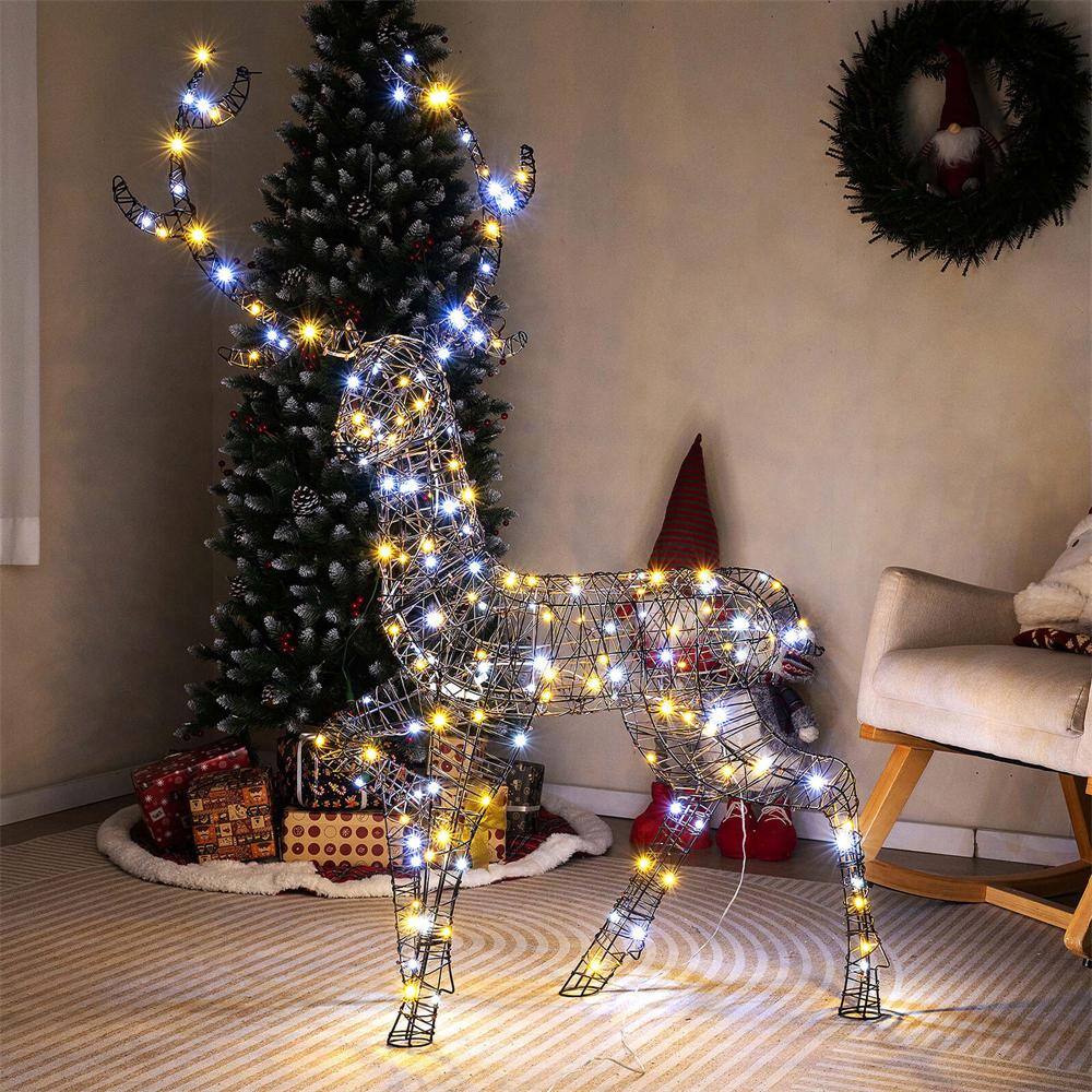 4.6 ft. 300-Count Bright LED Lights Zip Ties Christmas Reindeer with Ground Stakes - Hercitys