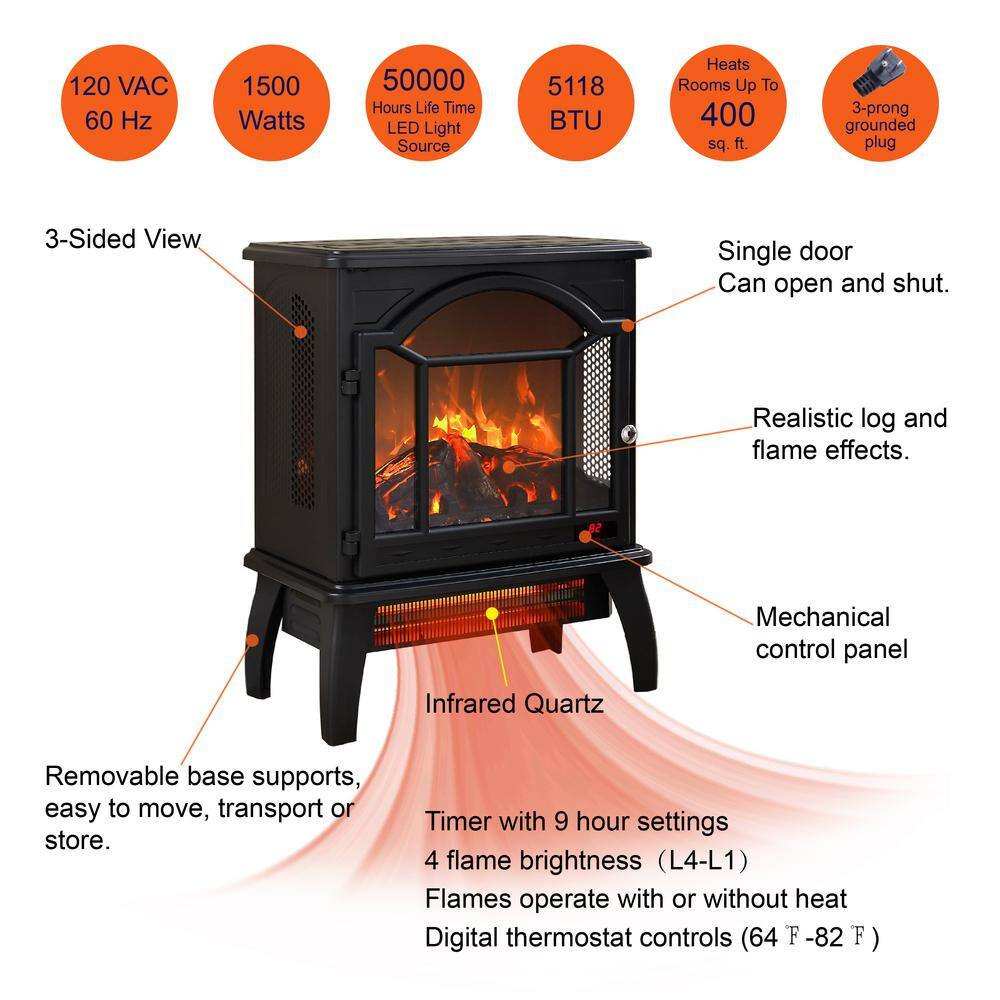 17.5 in. W Freestanding Infrared Electric Fireplace in Black with Remote Control - Hercitys