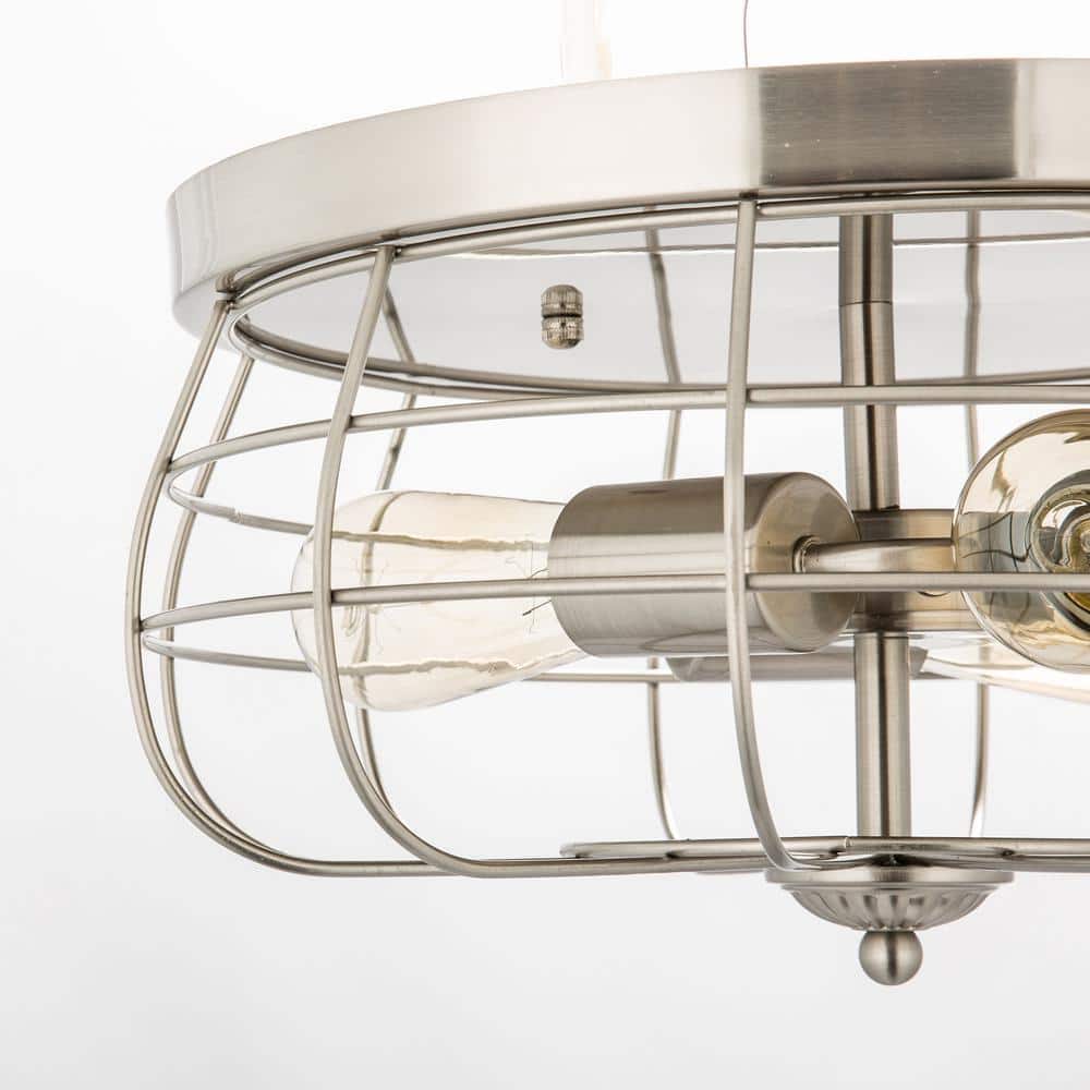 15 in. Industrial 3-Light Brushed Nickel Metal Cage Flush Mount - Hercitys