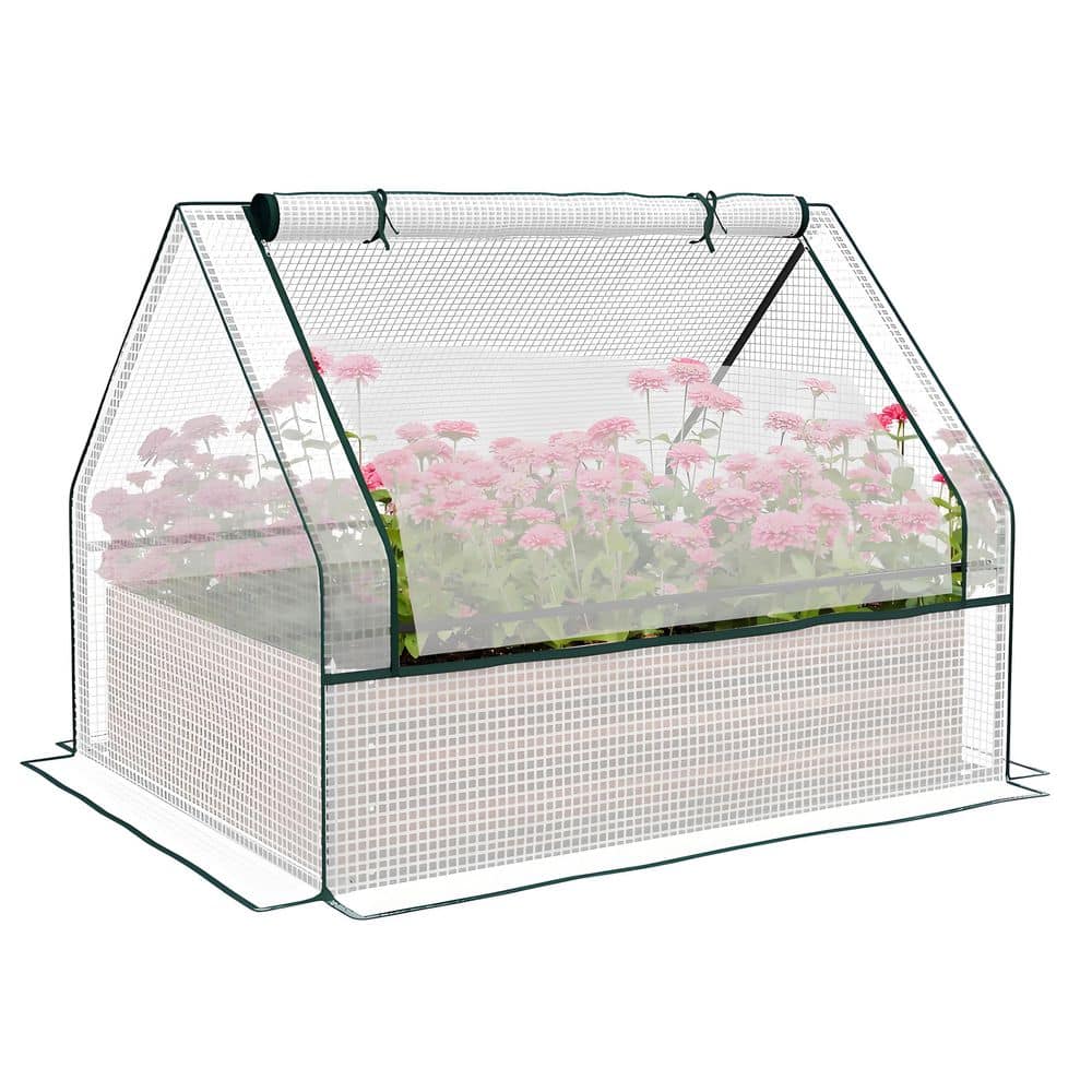 49.25 in. W x 37.5 in. D x 36.25 in. H White Steel Raised Garden Bed with Mini Greenhouse, Planter Box with Cover - Hercitys
