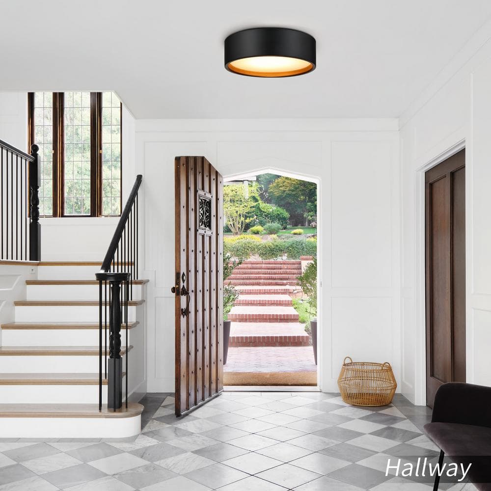 14 in. LED Modern Black Dimmable Flush Mount Ceiling Light - Hercitys