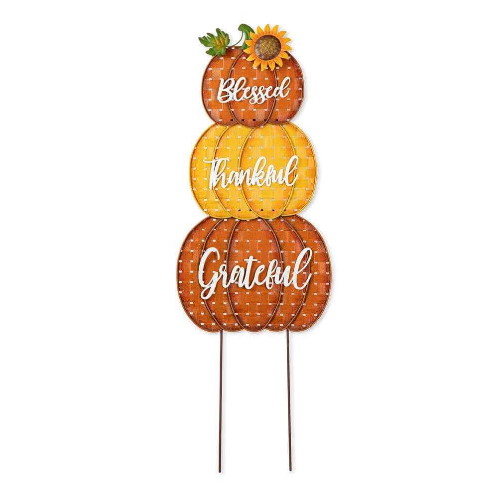 35.5 in. H Thanksgiving Metal Stacked Pumpkins Yard Stake - Hercitys