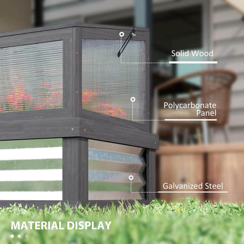 41 in. W x 22.5 in. D x 28.25 in. H Fir Wood, Polycarbonate Gray Wood Cold Frame Greenhouse, Raised Garden Bed - Hercitys