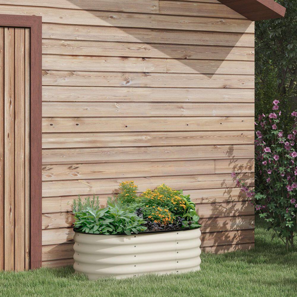 41.2 in. x 23.5 in. x 16.5 in. Outdoor Metal Planter Box with Safety Edging, for Flowers and Herbs, Cream White - Hercitys