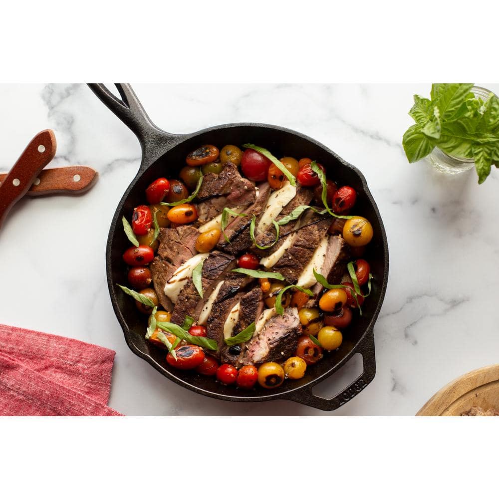 10.25 in. Cast Iron Skillet with Sugar Skull Design in Black with Pour Spout - Hercitys