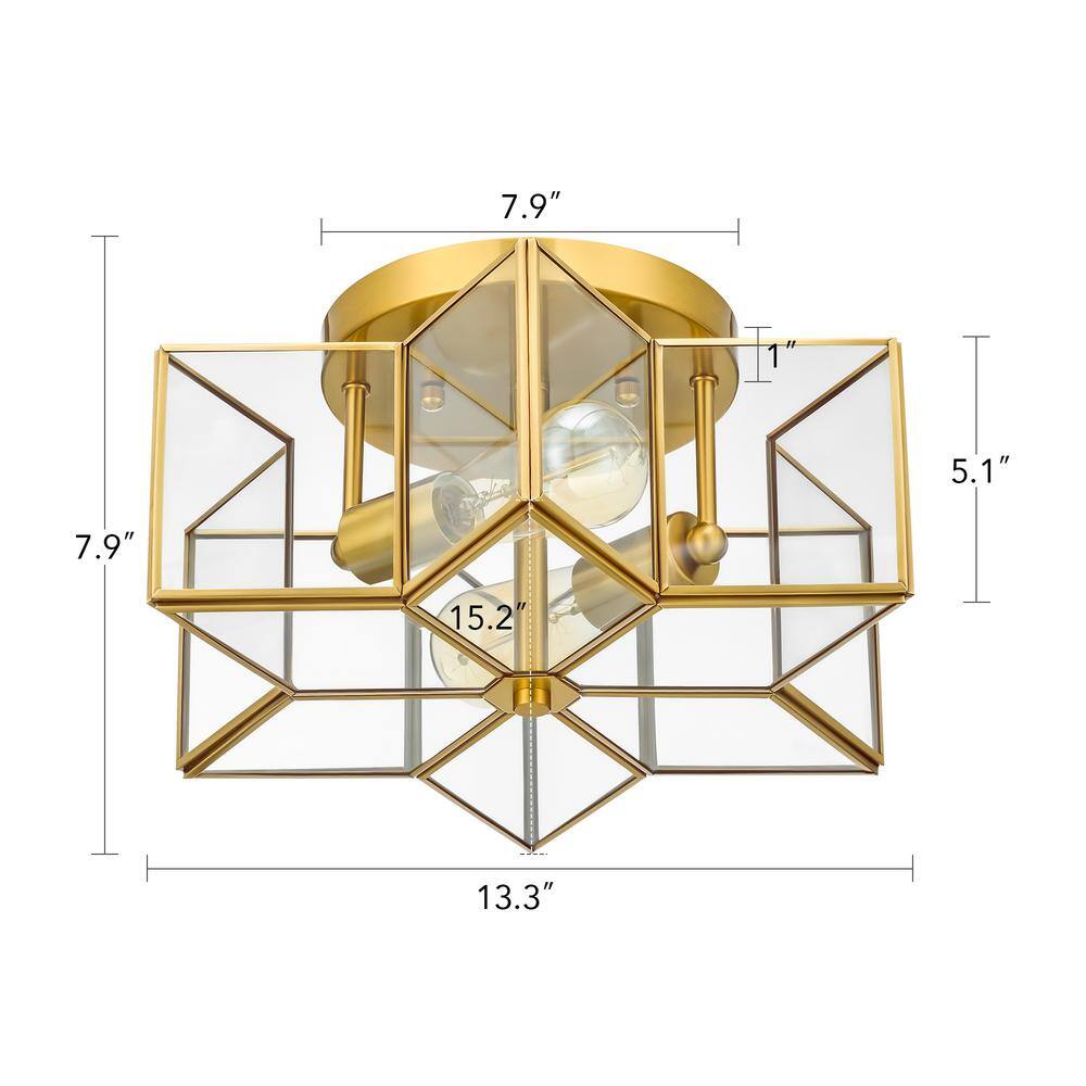 13.3 in. 2-Light Gold Flush Mount with Star Glass Shade - Hercitys