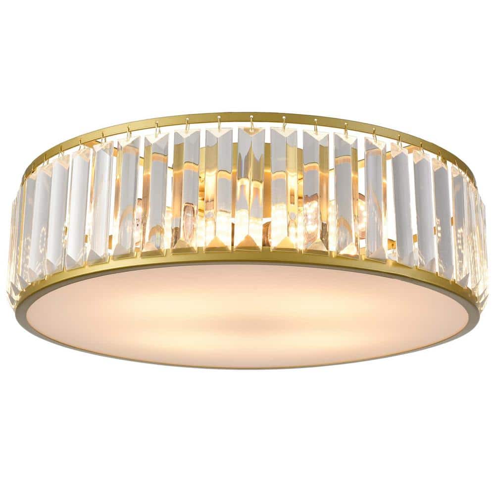 19.69 in. 5-Light Fixture Gold Finish Modern Flush Mount with Crystal Shade 1-Pack - Hercitys