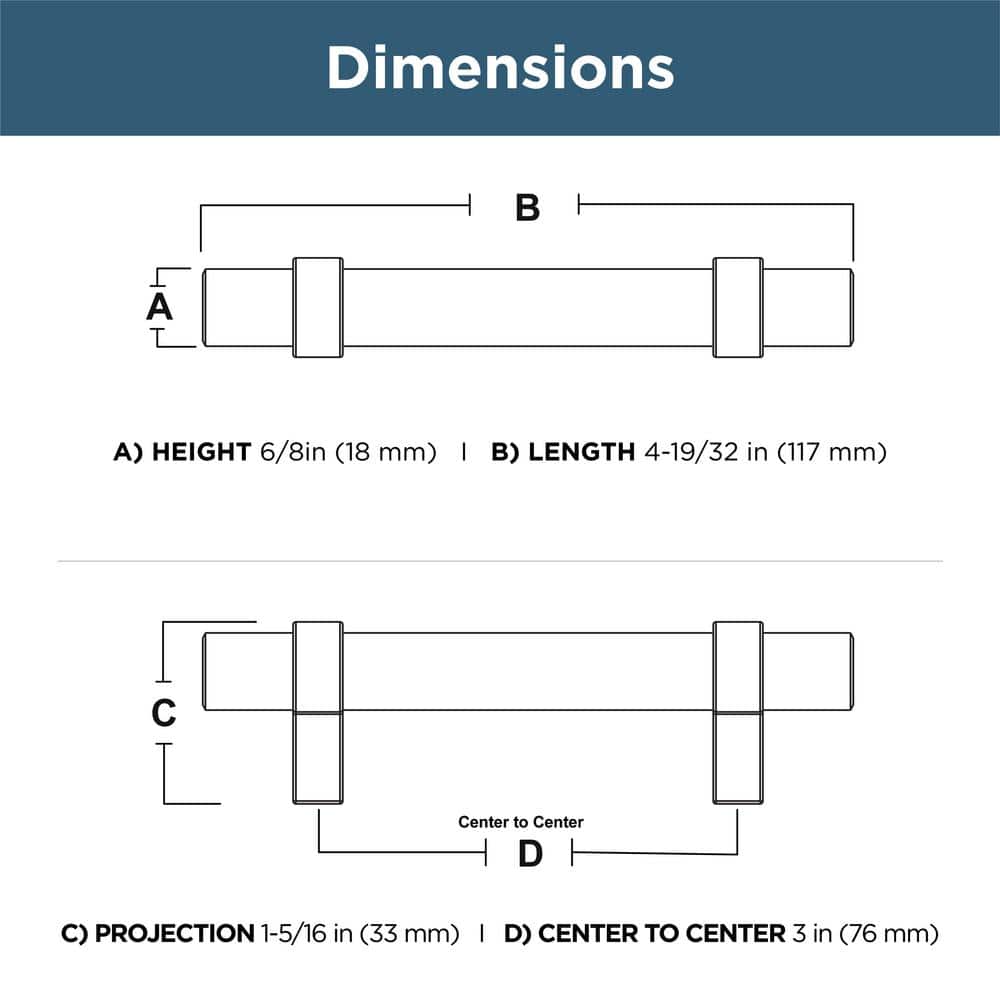 30-Pack Simple Wrapped Bar 3 in. (76 mm) Classic Matte Black Cabinet Drawer Pulls - Hercitys