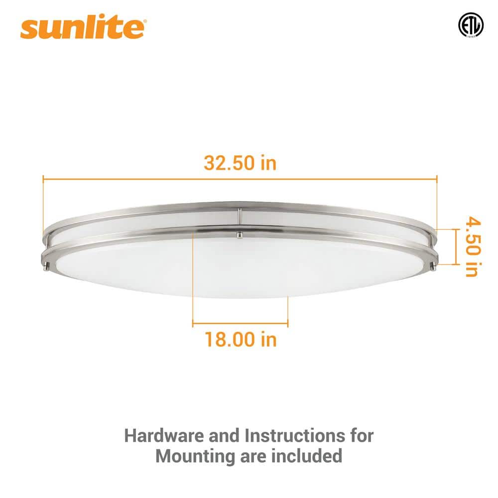 32 in. Brushed Nickel Flush Mount Oval Fixture with White Shade Integrated LED Selectable CCT Dimmable - Hercitys