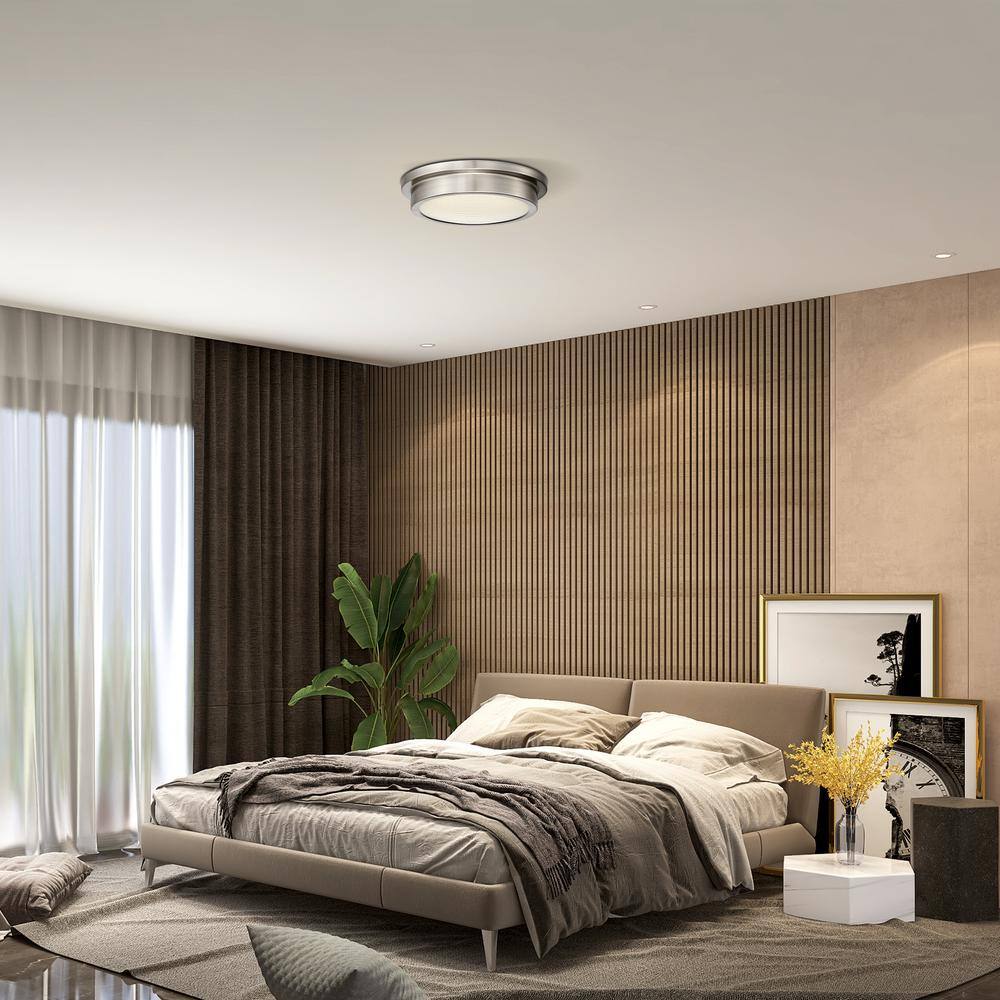14 in. Light Brushed Nickel 25-Watt Adjustable CCT Integrated LED Flush Mount - Hercitys
