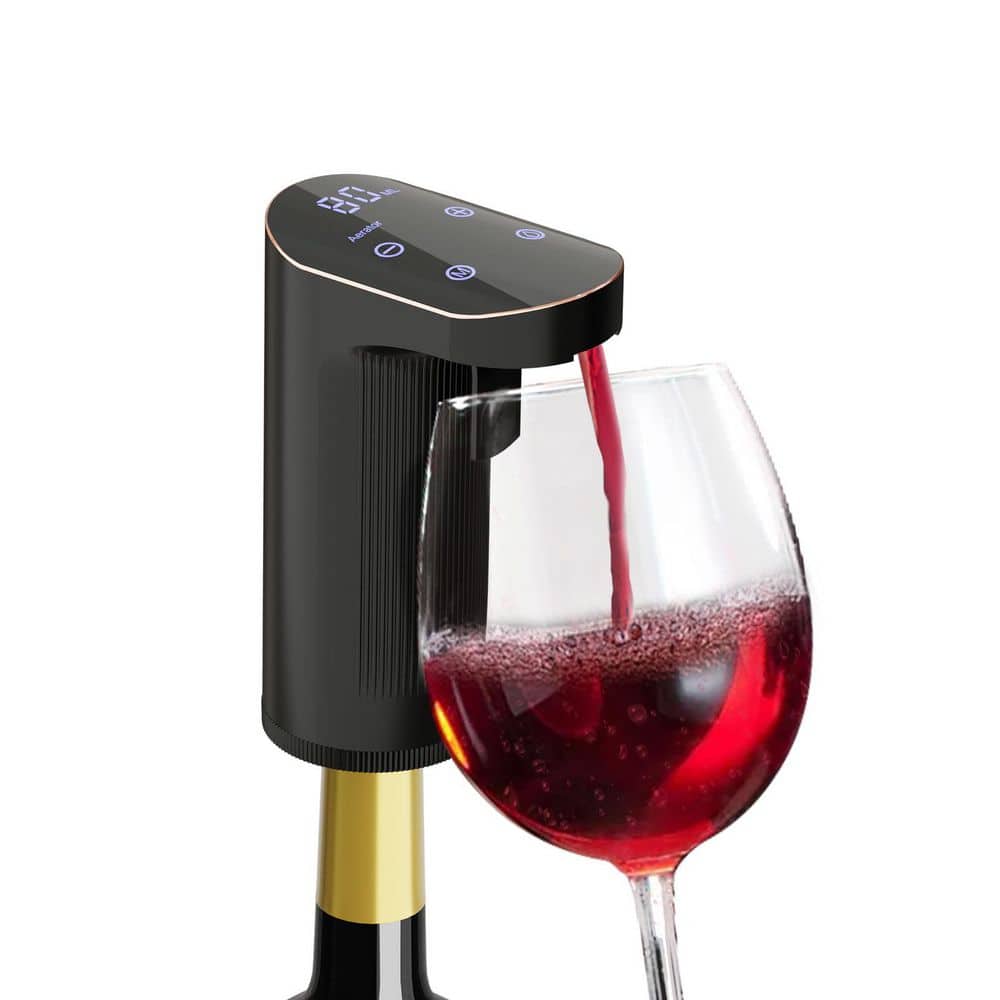 13.7 oz. Modern Plastic & Metal Electric Wine Aerator with One-Touch Decanting, Self-Cleaning, Battery & Power Bank - Hercitys