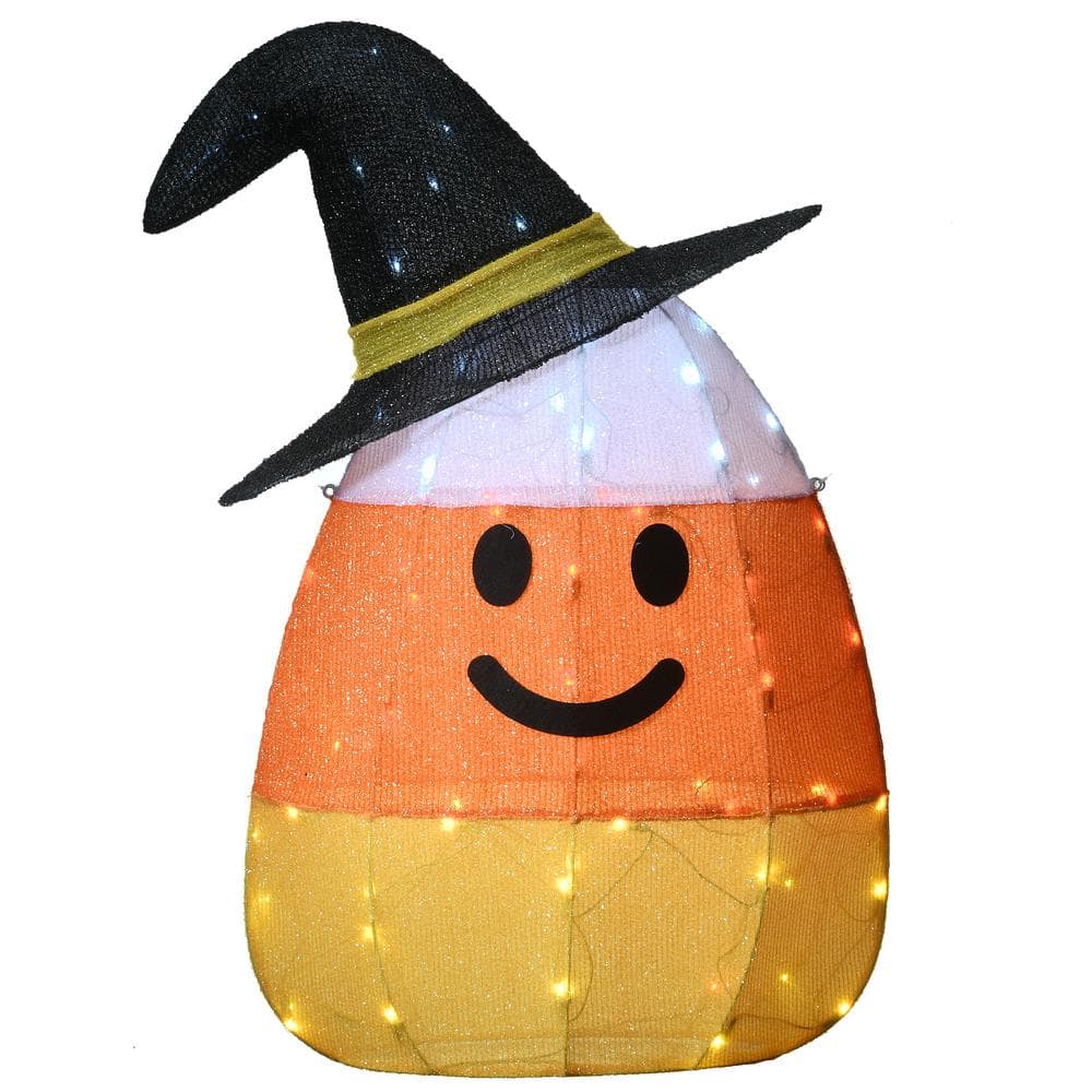 35 in. Pre-Lit Candy Corn Witch with 80 LED Lights - Hercitys