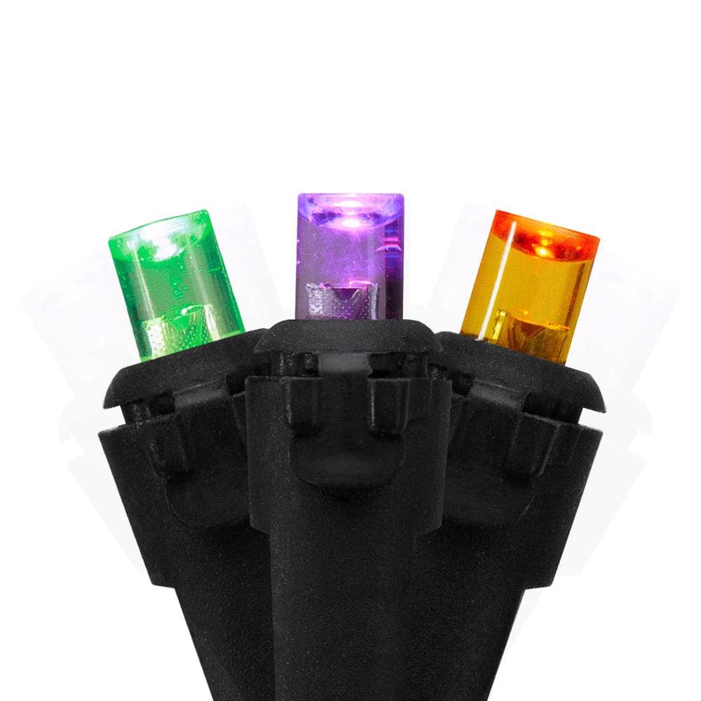 50-Count Purple Green and Orange LED Christmas Lights 16 ft. Black Wire - Hercitys