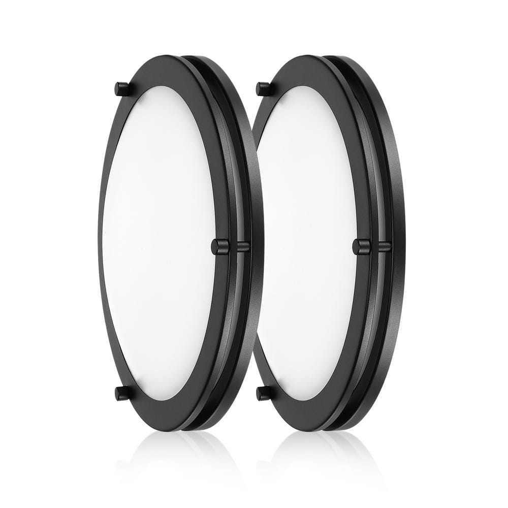 12 in. 15-Watt Oil Rubbed Bronze 5CCT Dimmable Integrated LED Flush Mount Ceiling Light with White Acrylic Shade 2-Pack - Hercitys