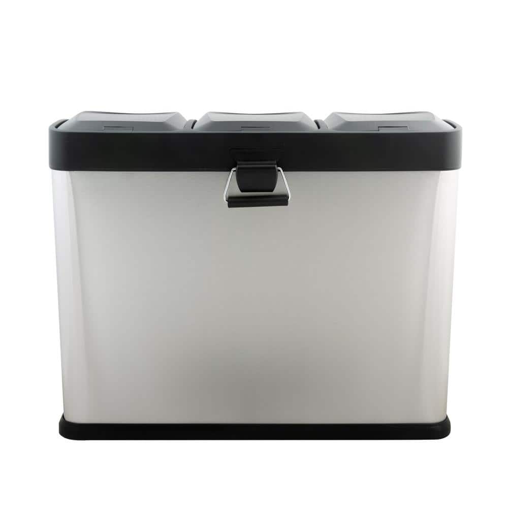 24 in. 11.89 Gal. Stainless Steel Silver Step-On Recycle Bin Waste Containers - Hercitys