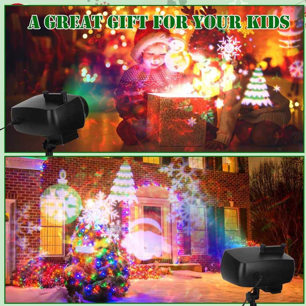 2-in-1 LED Christmas Projector Light with 10-Color Ocean Wave, 10 HD Slides, 3 Bases and Remote Control for any Occasion - Hercitys