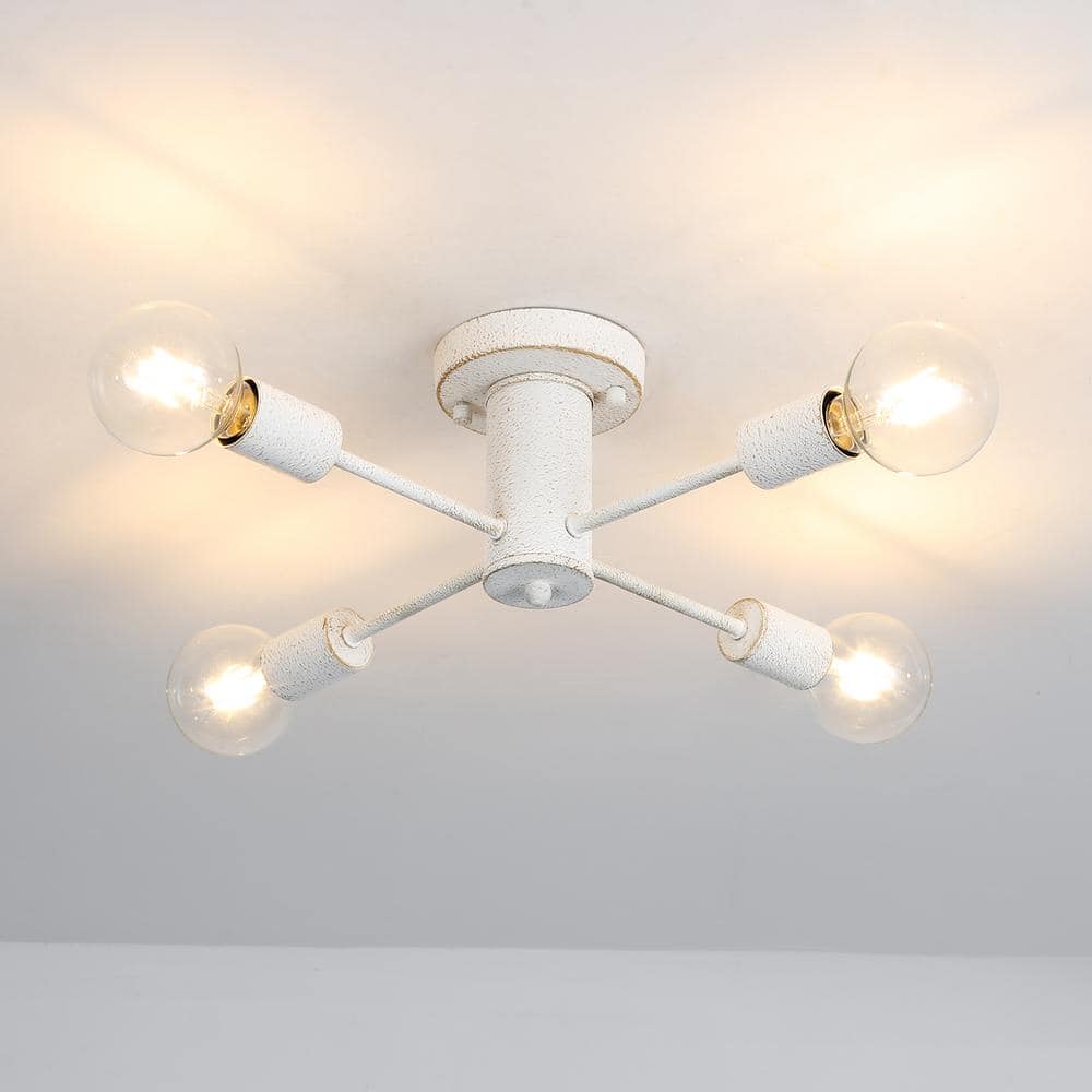 17.5 in. 4-Light Vintage White Sputnik Semi- Flush Mount For Foyer Bedroom with No Bulbs Included - Hercitys