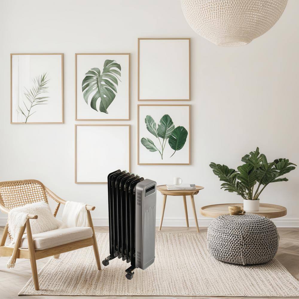1500-Watt Black Portable Indoor Electric Oil-Filled Radiant Space Heater for Home and Office - Hercitys