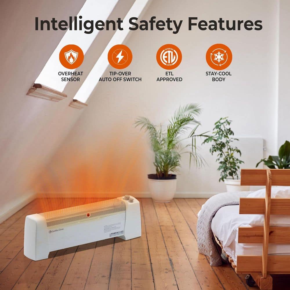 29 in. 1,500-Watt White Convection Baseboard Heater with Silent Operation - Hercitys