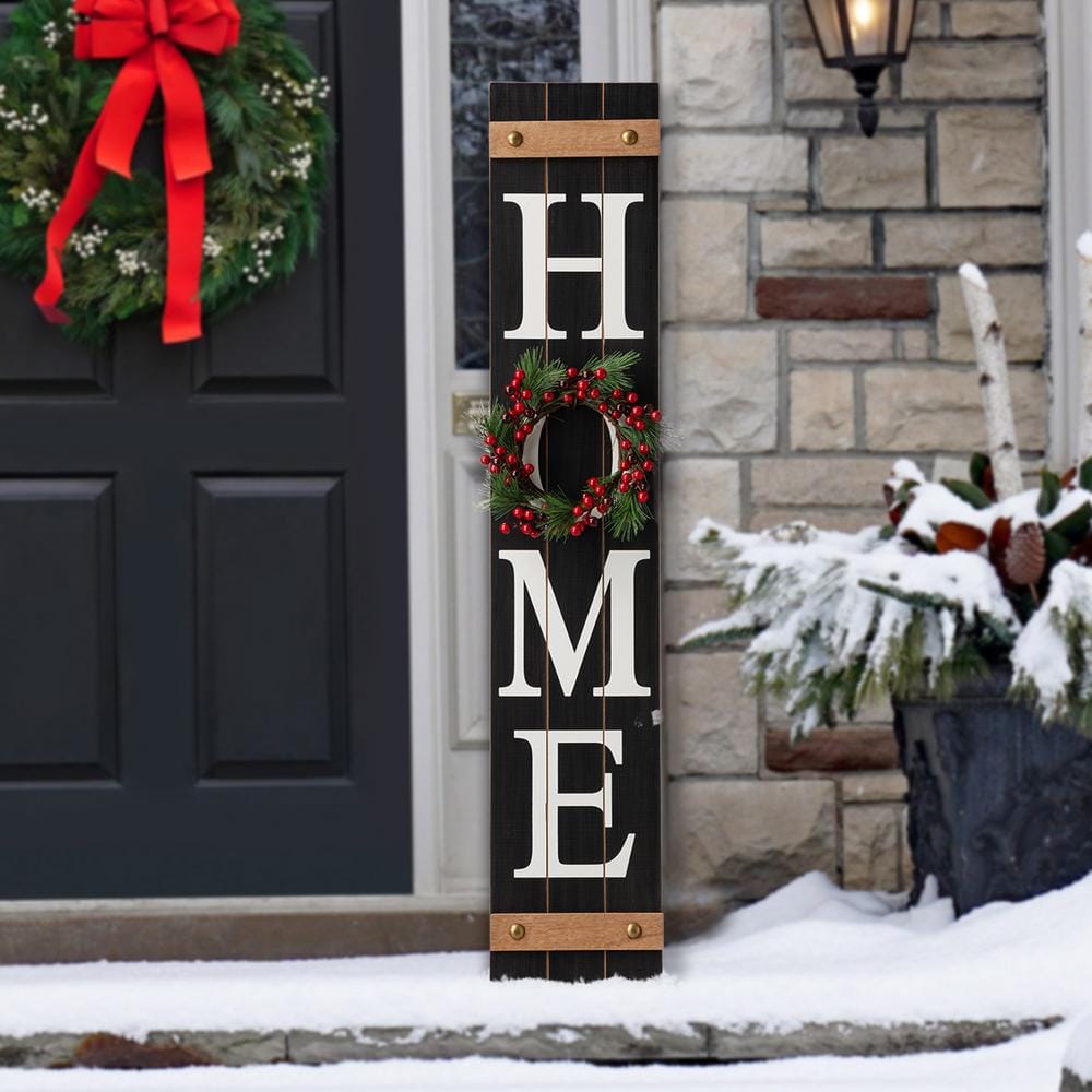 42 in. H Wooden Home Porch Sign with 3 Changable Wreathes (Spring/Fall/Christmas) - Hercitys