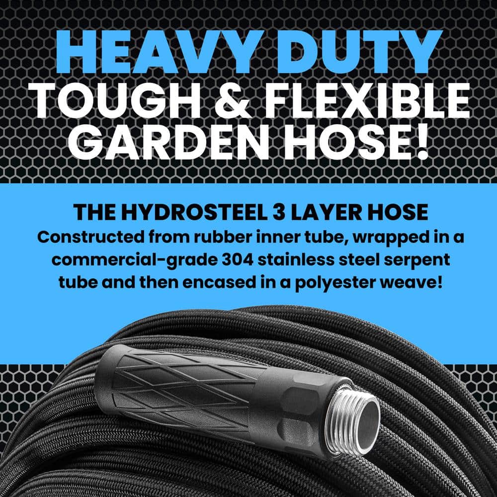 5/8 in. Dia x 50 ft. Heavy-Duty Flexible Lightweight Stainless Steel 3-Layer Metal Water Hose - Hercitys