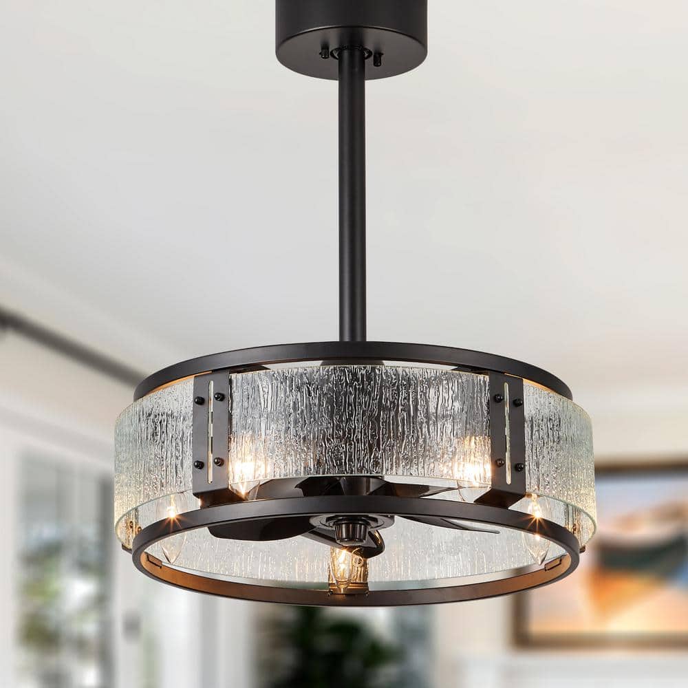 18 in. Indoor Black Glass Shade Reversible Ceiling Fan with Light and Remote, 6-speed - Hercitys