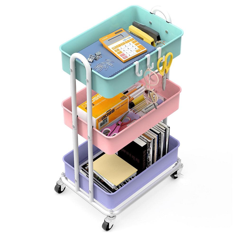 3-Tier Metal -Wheeled Utility Cart in Muticolor - Hercitys