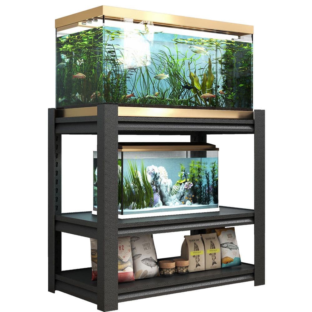20-30 Gallon Metal Fish Tank Stand, 34 in. W x 18 in. D x 31 in. H Adjustable Heavy Duty Reptile Tank Stand, Black - Hercitys