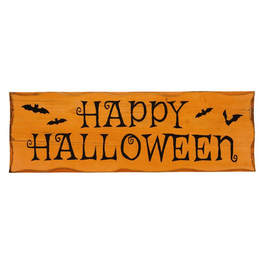 24 in. Wooden Happy Halloween Wall Sign with Bats - Hercitys