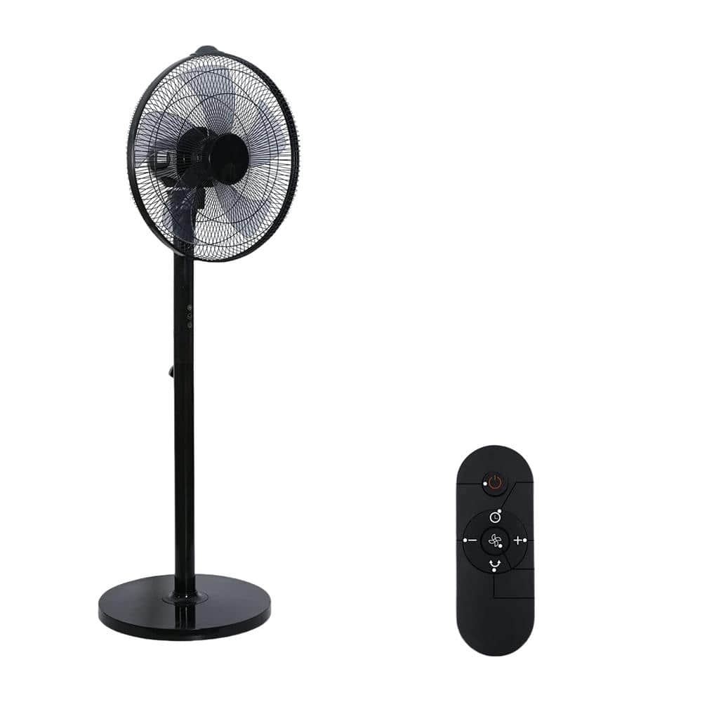 14.5 in. 12 Fan Speeds Pedestal Fan in Black with Remote Control, 90-Degree Horizontal Oscillating, 9-Hours Timer - Hercitys