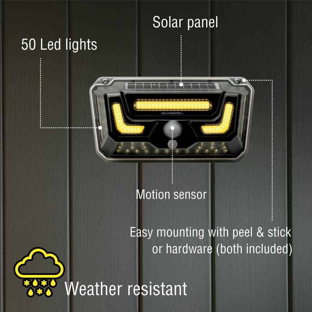 5-Watt Equivalent Integrated LED Black 300 Lumens Warm Light 2 Modes Motion Solar Bionic Light Wall Pack Light, 3500K - Hercitys