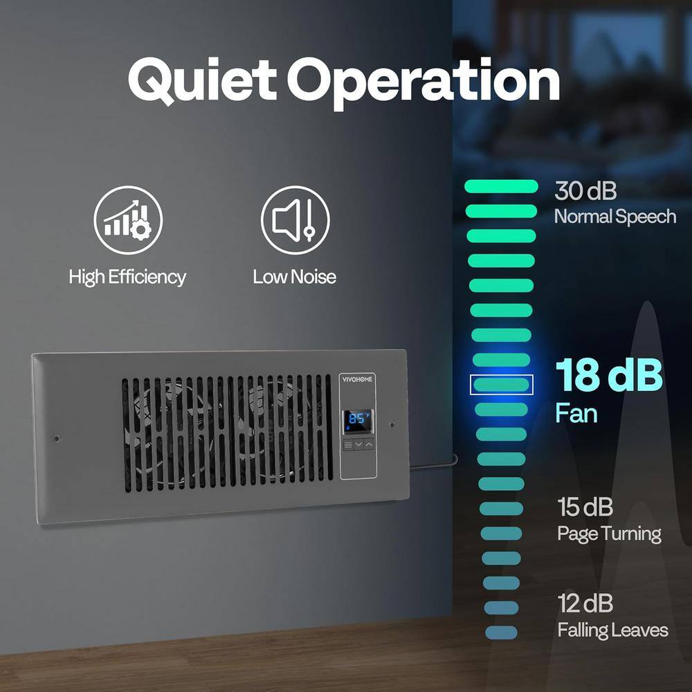 4 in. x 12 in. 120 CFM Wall Mounted Quiet Smart Register Booster Fan with Thermostat Control in Gray - Hercitys