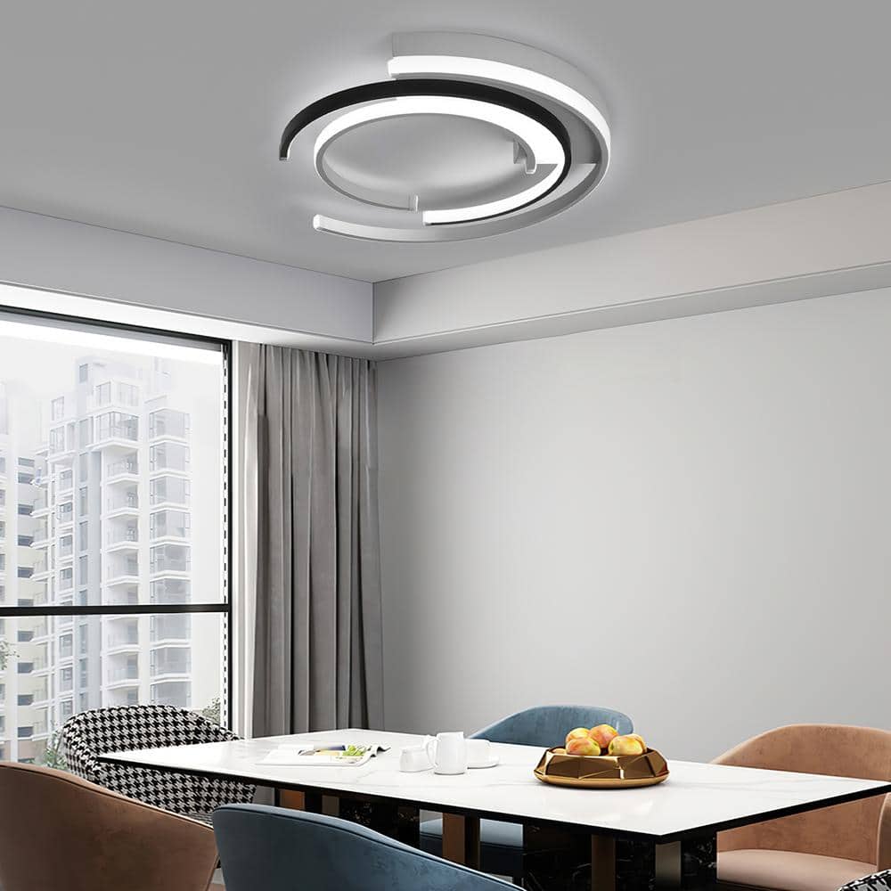 19.68 in. Modern Creative White and Black Integrated LED Flush Mount Ceiling Light with White Acrylic Shade - Hercitys