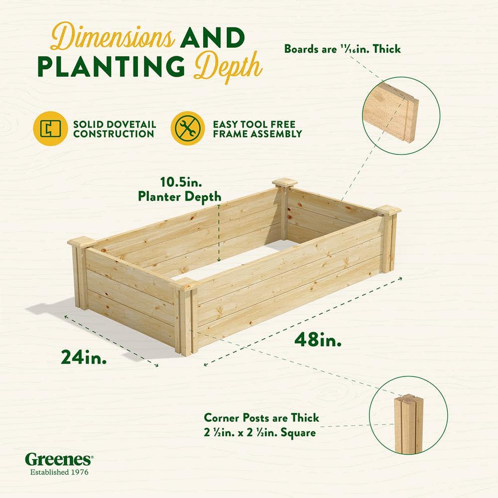 2 ft. x 4 ft. x 10.5 in. Original Pine Raised Garden Bed - Hercitys