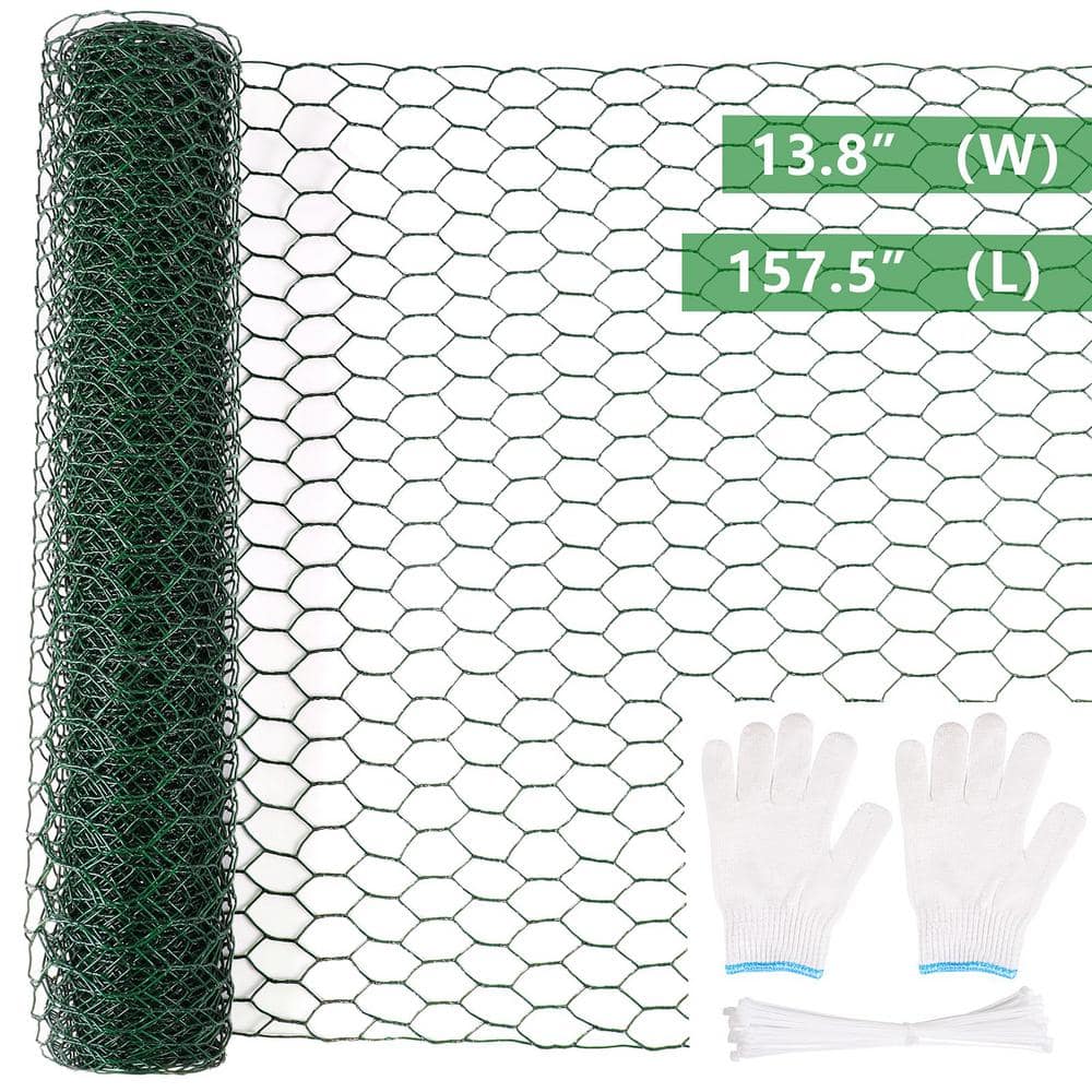 13.7 in. x 236 in. Galvanized Iron Wire Garden Fence for Garden 50 Zip Ties and 1 Pair of Glove Green - Hercitys