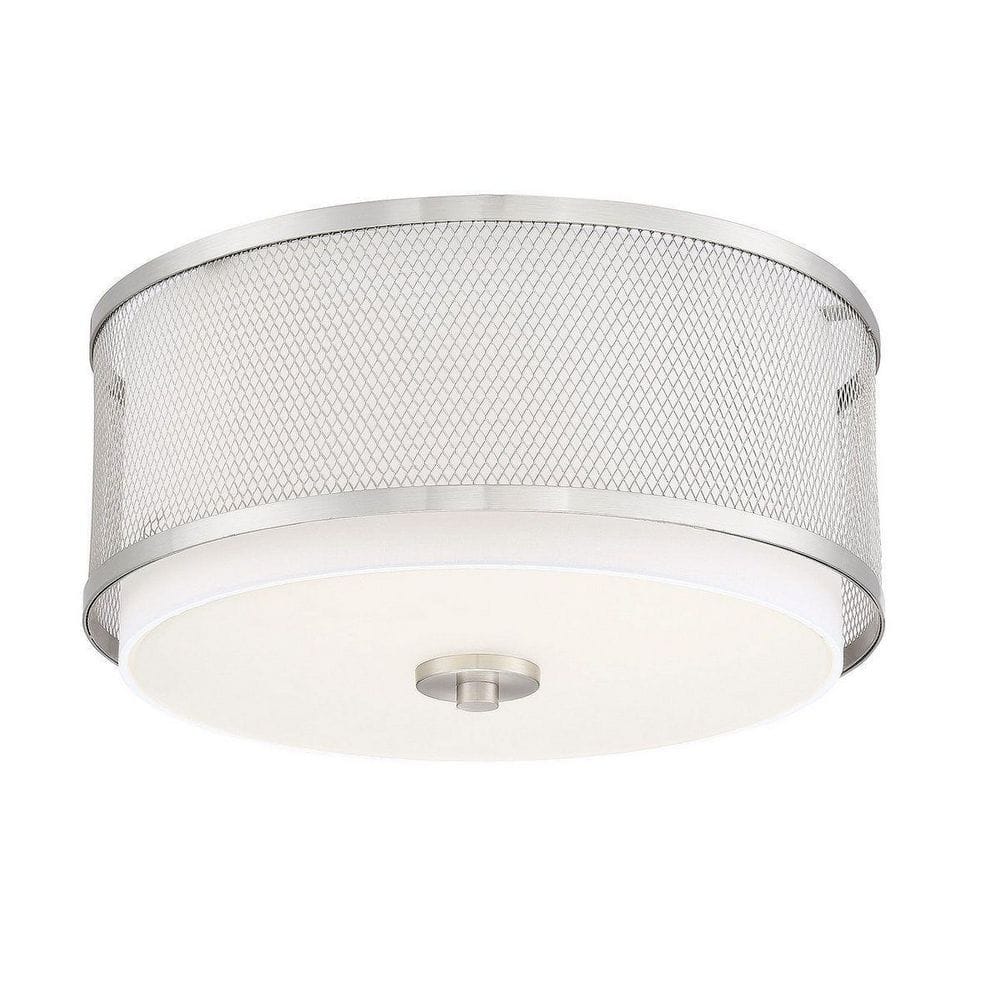 14.75 in. W x 6.25 in. H 3-Light Brushed Nickel Flush Mount Ceiling Light with White Fabric Shade and Metal Mesh Frame - Hercitys