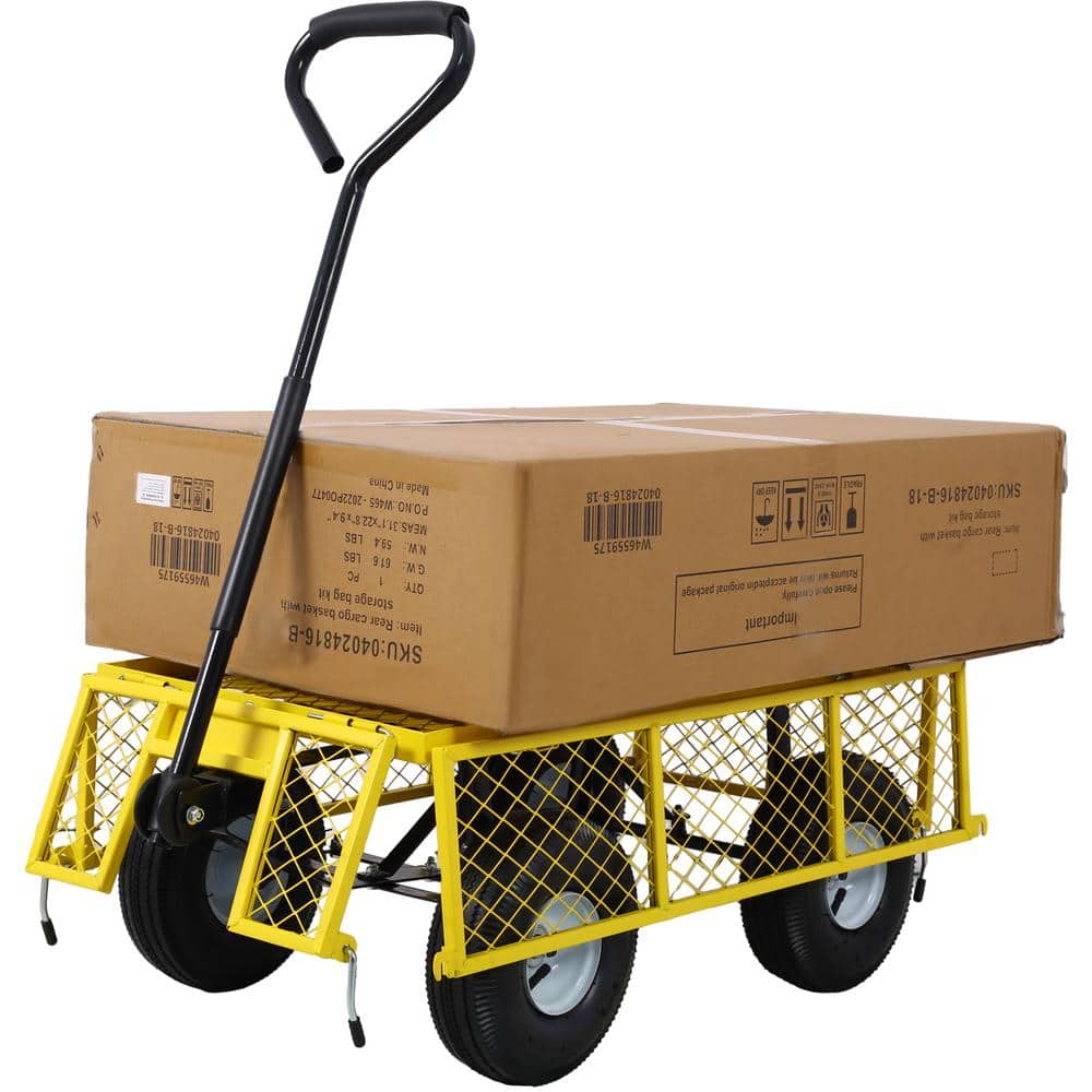 3 cu. ft. 550 lbs. Capacity Steel Utility Garden Cart with Folding Sides, Yellow - Hercitys
