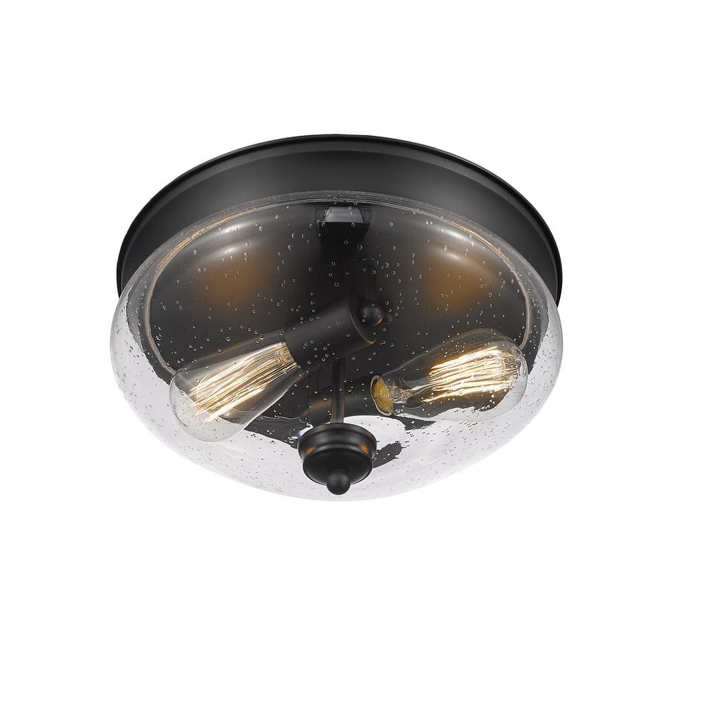13 in. 2-Light Matte Black Flush Mount with Matte Opal Shade - Hercitys