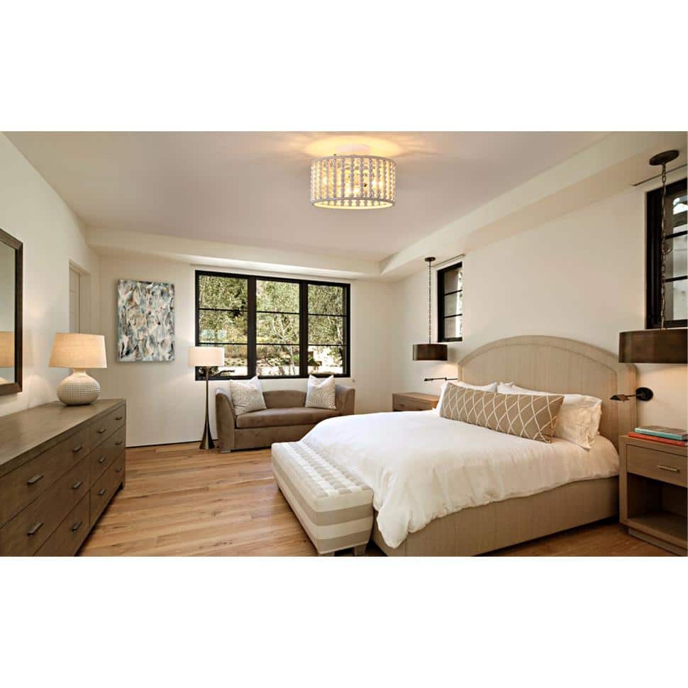 12.8 in. 3-Light White Semi Flush Mount Round Ceiling Light Fixture with Wood Bead and No Bulbs Included - Hercitys