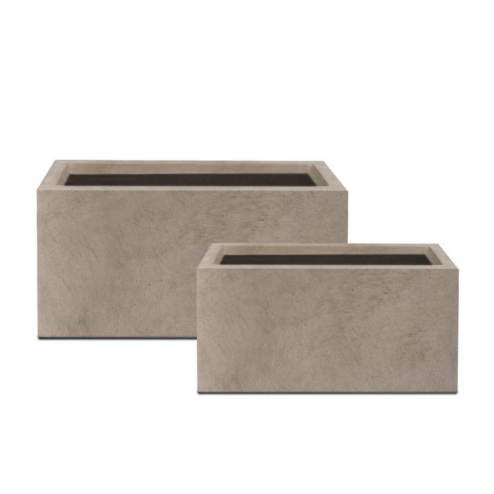 31.4 in. & 23.6 in. L Rectangular Weathered Lightweight Long Low Planters w/Drainage Hole (Set of 2) Outdoor/Indoor - Hercitys