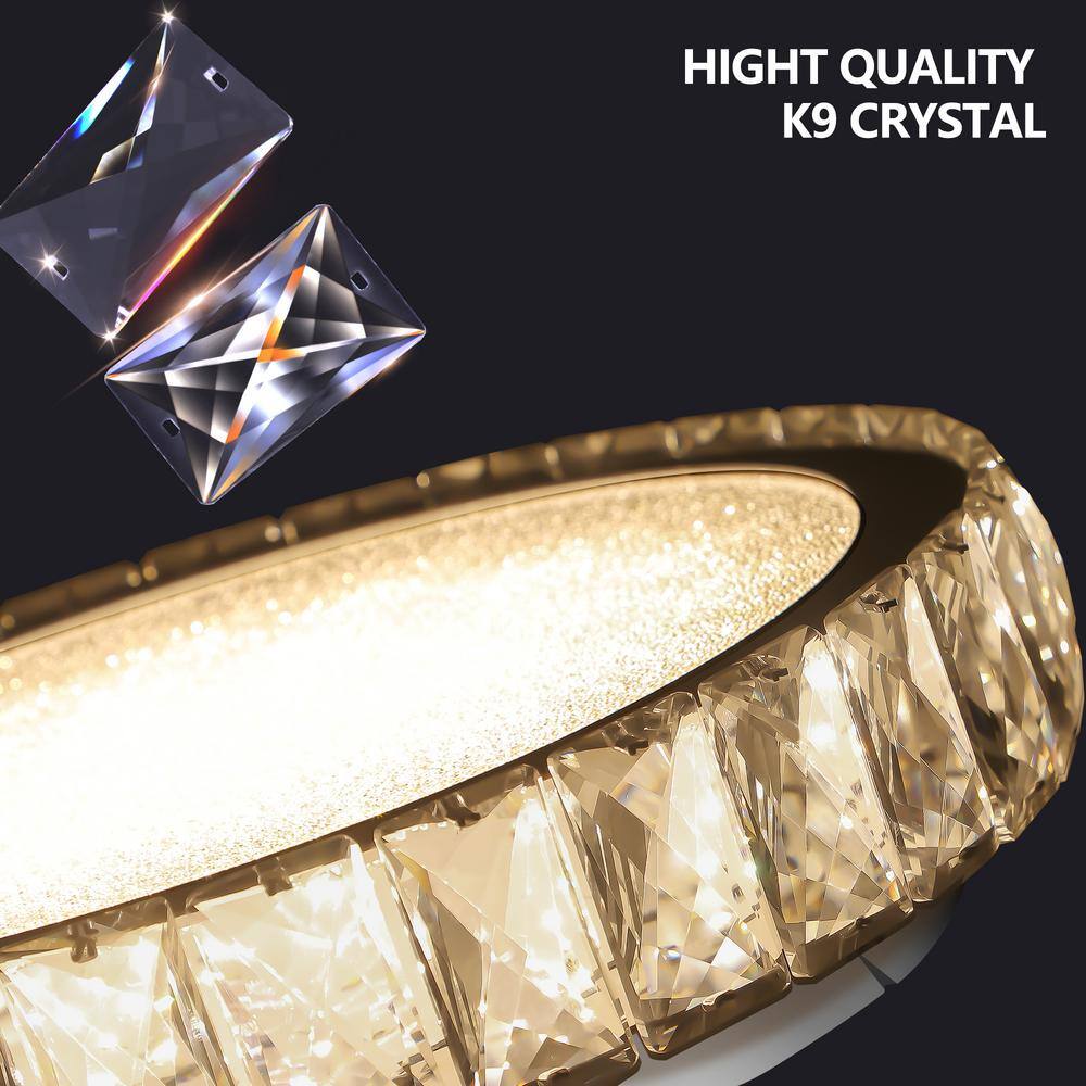 19.7 in. W Crystal LED Ceiling Light Flush Mount Chandelier 45W Dimmable Modern Chrome Lighting Fixture - Hercitys