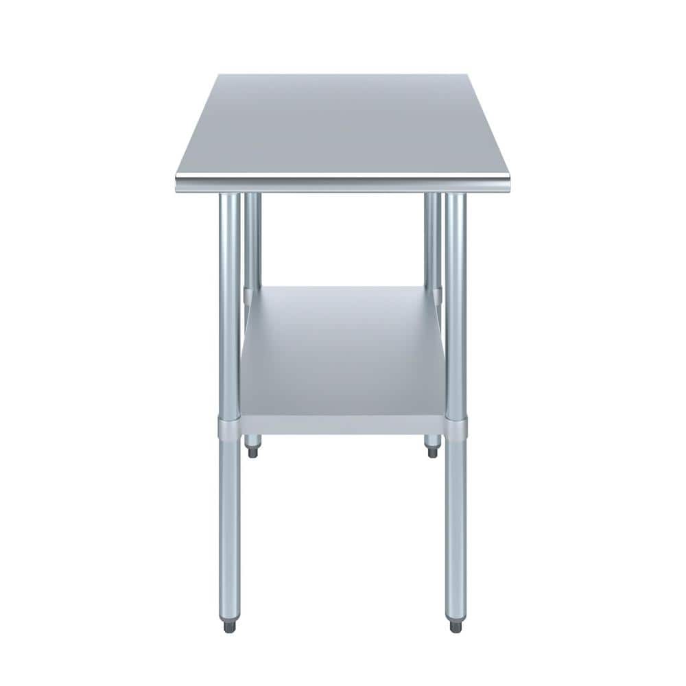30 in. x 24 in. Stainless Steel Kitchen Utility Table with Adjustable Bottom Shelf - Hercitys