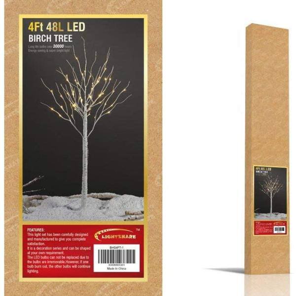 4 ft. Pre-Lit LED Birch Tree Artificial Christmas Tree with Flexible Branches and 48-Warm White LED Light (2-Pieces) - Hercitys