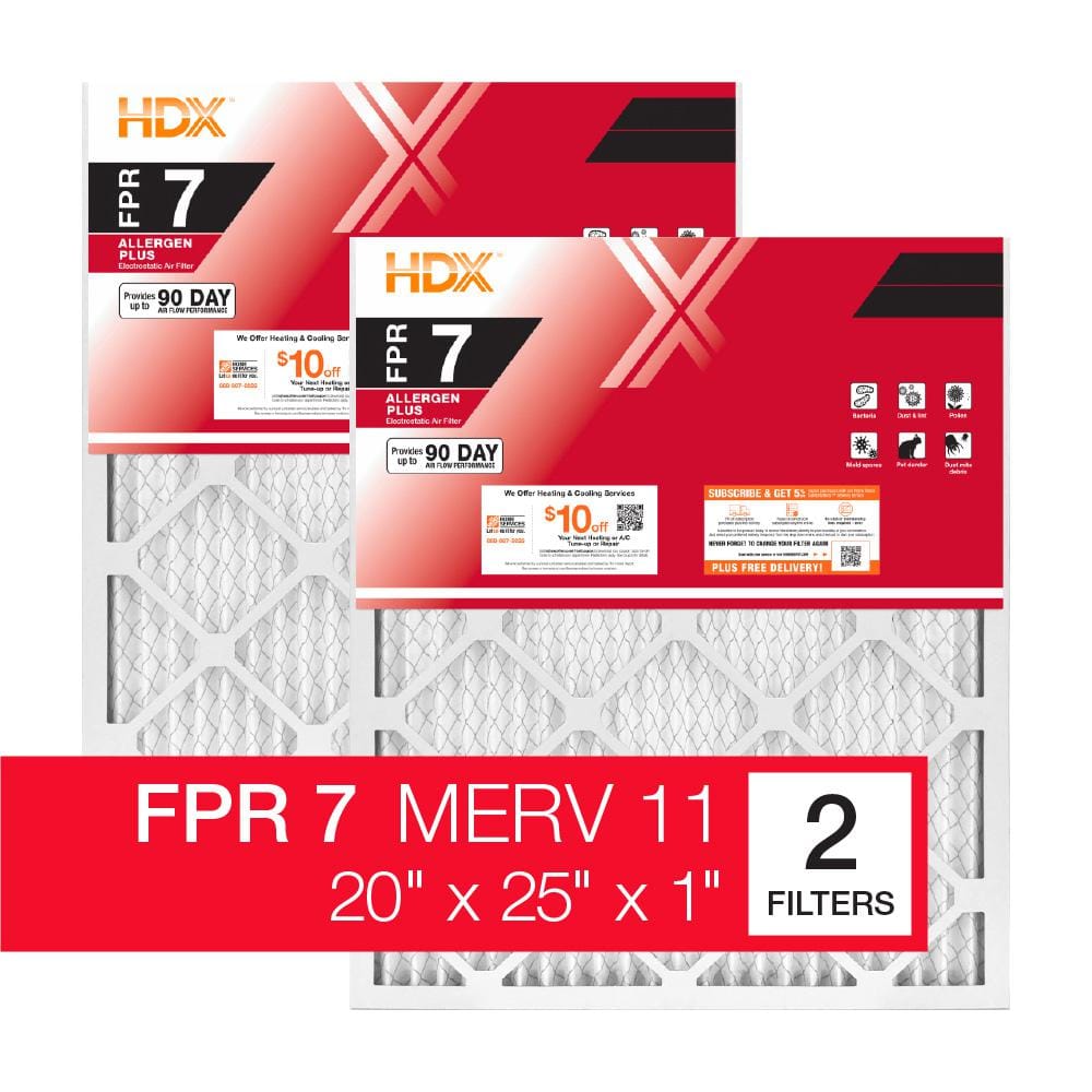 20 in. x 25 in. x 1 in. Allergen Plus Pleated Furnace Air Filter FPR 7, MERV 11 (2-Pack) - Hercitys