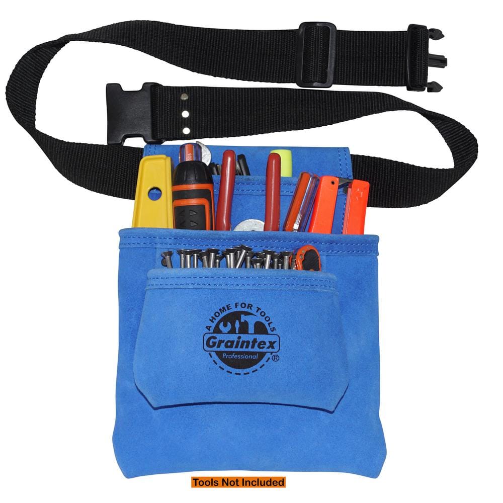 3-Pocket Nail and Tool Pouch with Blue Suede Leather Belt - Hercitys