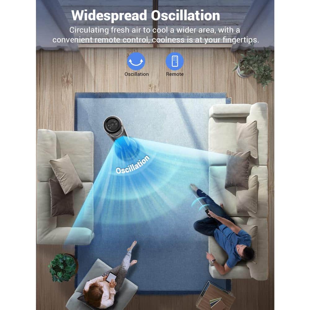 12.8 in. Tower Fan 3 Speed Modes Oscillating Cooling Fans with Remote, Built- in 7Hrs Timer and LED Display in Black - Hercitys