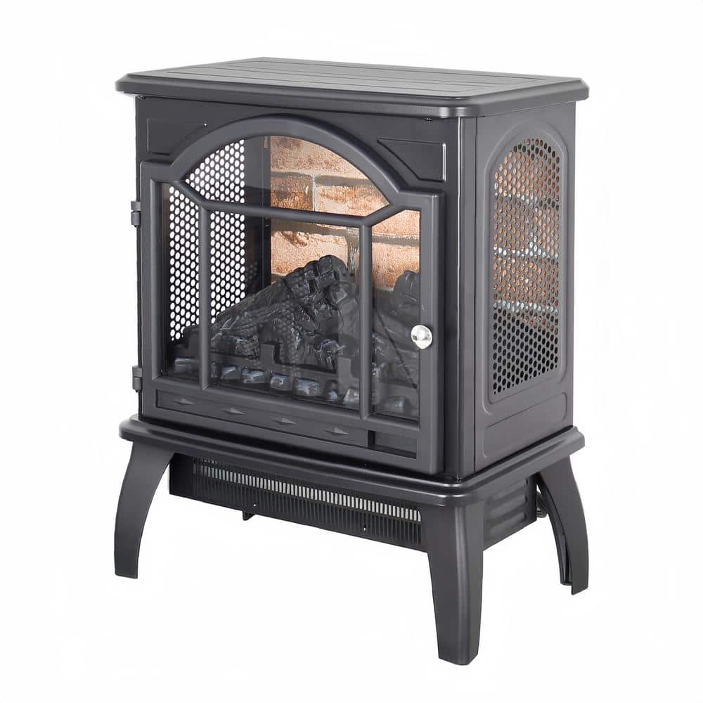 1500-Watt Black 18 in. 3D Flame Electric Convection Cabinet Infrared Space Heater with Auto Shut Off and Remote Control - Hercitys